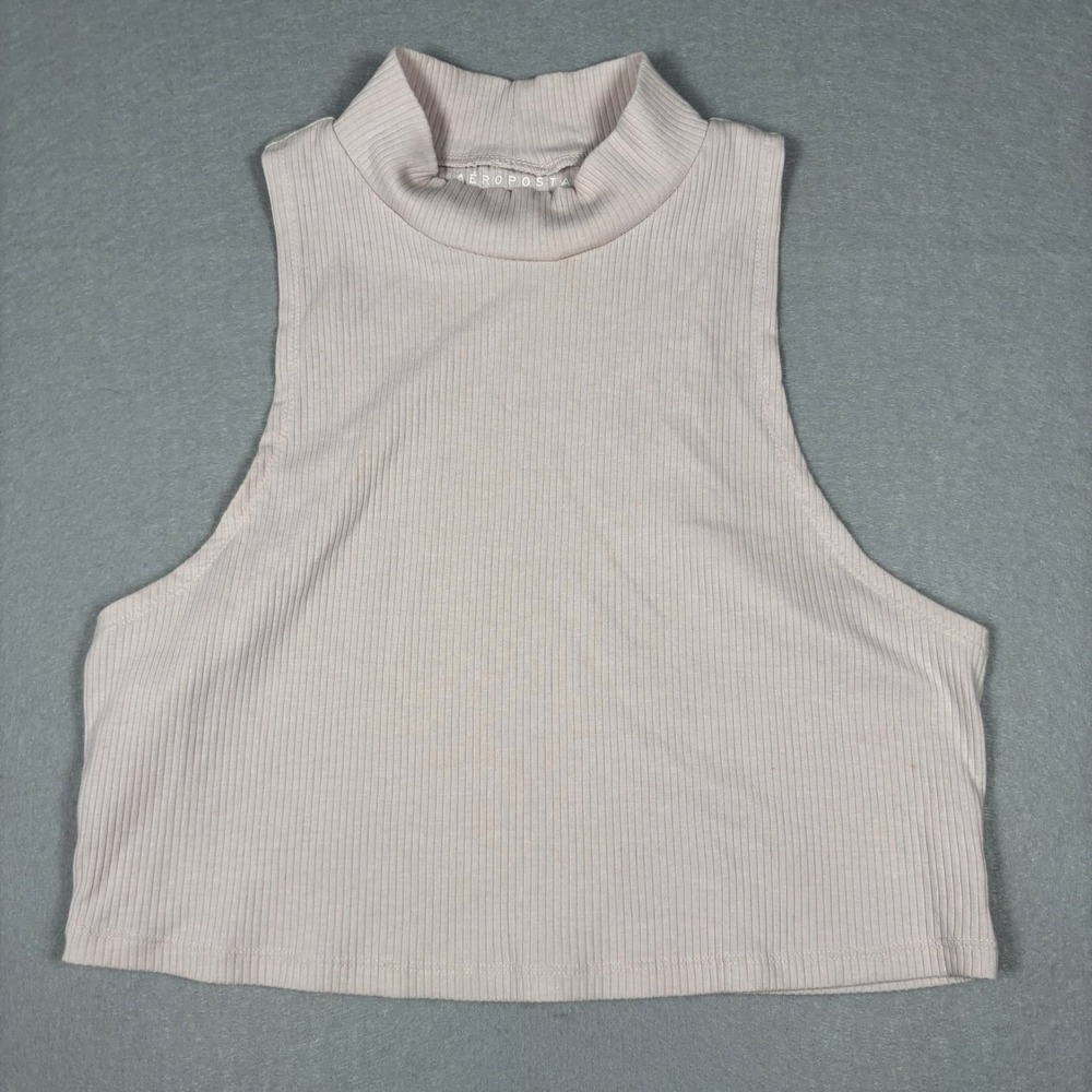 Aeropostale Mock Neck Ribbed Crop Women's XXL Light Pink Casual Stretch Summer